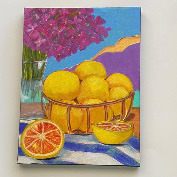 Vibrant Grapefruit Basket Original Art Work Mediterranean Citrus Morning - Picture 2 of 4